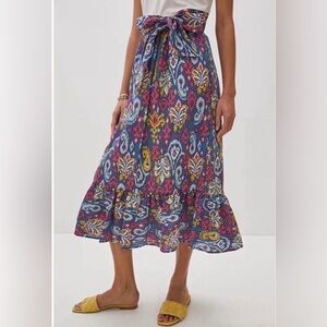 Anthropologie Edith Paisley Midi Ruffle Hem Sash Tie Skirt Size S Lined